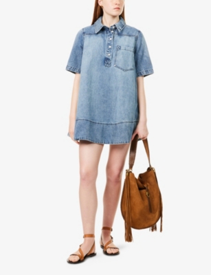 FREE PEOPLE: Remino Flared Denim Mini Dress