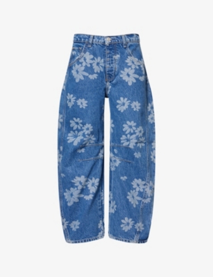 Free People Womens Good Luck Flower-print Denim-blend Jeans Laser Daisy