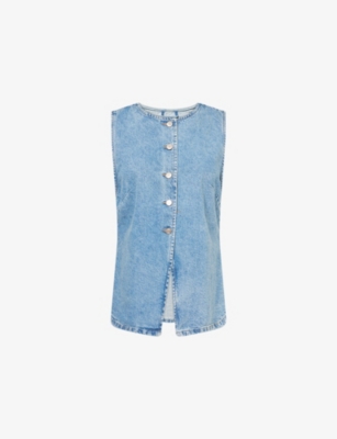 Shop Free People Womens Ultra Light Beam Aimee Round-neck Denim Vest
