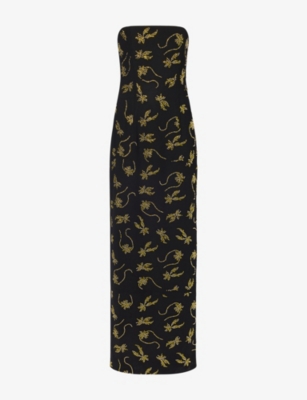 16arlington Womens Frasia Rhinestone Corset Woven Gown Nero In Black/multi