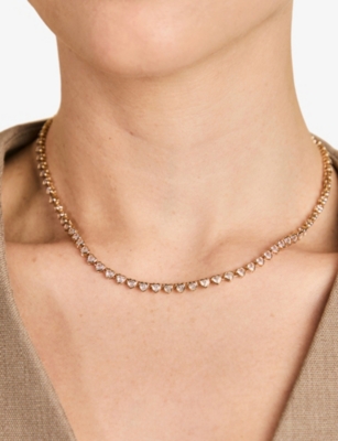 ASTRID & MIYU WOMENS BEZEL HEART 18CT YELLOW GOLD-PLATED BRASS AND CUBIC ZIRCONIA TENNIS NECKLAC 
