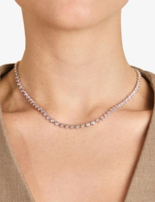 ASTRID & MIYU: Bezel Heart Rhodium-Plated Brass and Cubic Zirconia Tennis Necklace