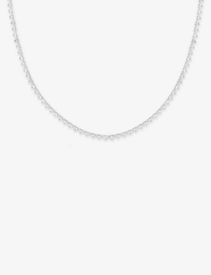 ASTRID & MIYU: Bezel Heart Rhodium-Plated Brass and Cubic Zirconia Tennis Necklace