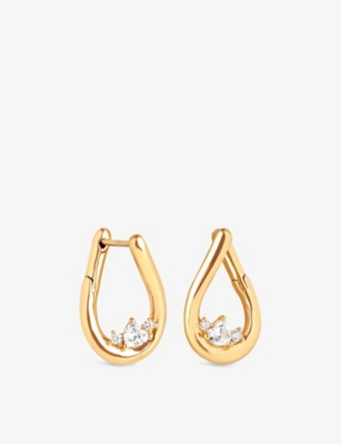 ASTRID & MIYU: Heart Cluster Molten 18ct Yellow Gold-Plated Sterling-Silver Hoop Earrings