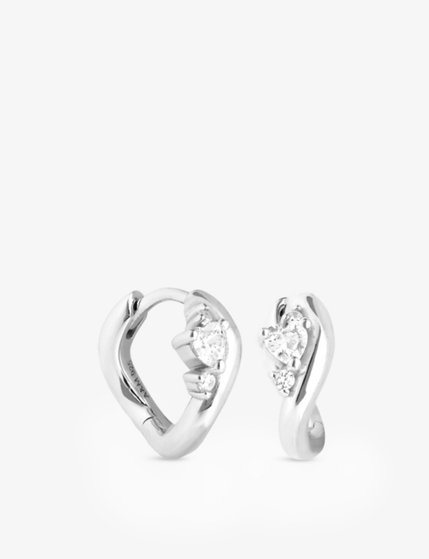 Hidden Heart Molten Sterling-Silver And Cubic-Zirconia Hoop Earrings