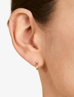 Astrid & Miyu Womens Heart Crystal 18ct Yellow Gold-plated Sterling-silver And Zirconia Single Hoop Earring In Gold