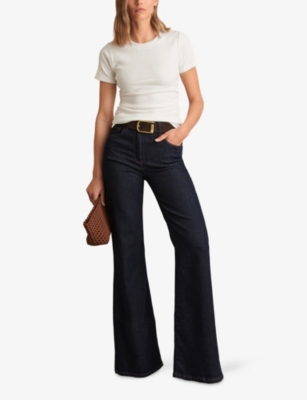 REISS: Tess Ribbed Ruched Stretch-Cotton T-Shirt