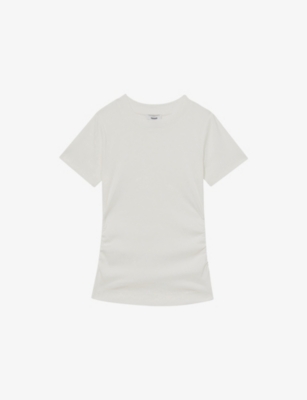 REISS: Tess Ribbed Ruched Stretch-Cotton T-Shirt