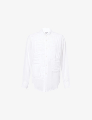 COMME COMME DES GARCONS: Gathered-Check Long-Sleeve Woven Blouse