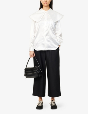 COMME COMME DES GARCONS: Oversized-Collar Long-Sleeve Satin Blouse