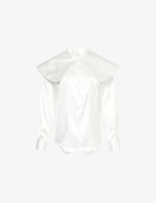 COMME COMME DES GARCONS: Oversized-Collar Long-Sleeve Satin Blouse