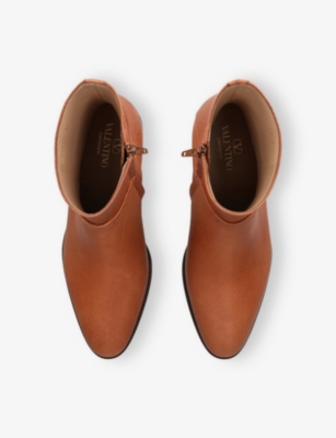VALENTINO GARAVANI: Capretto Logo-Embellished Leather Ankle Boots