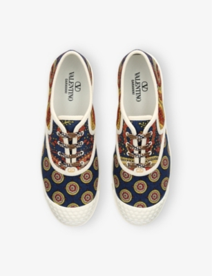 VALENTINO GARAVANI: Printed Contrast-Trim Woven Low-Top Trainers