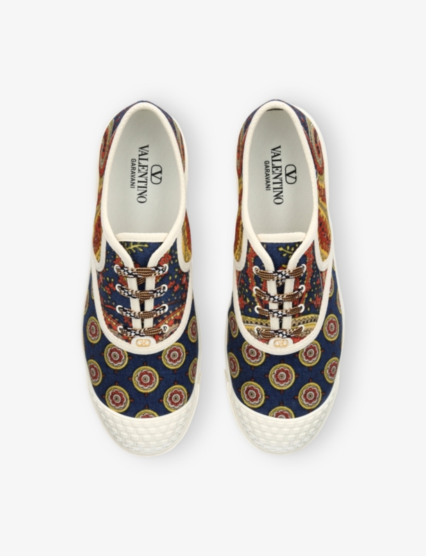 Printed Contrast-Trim Woven Low-Top Trainers