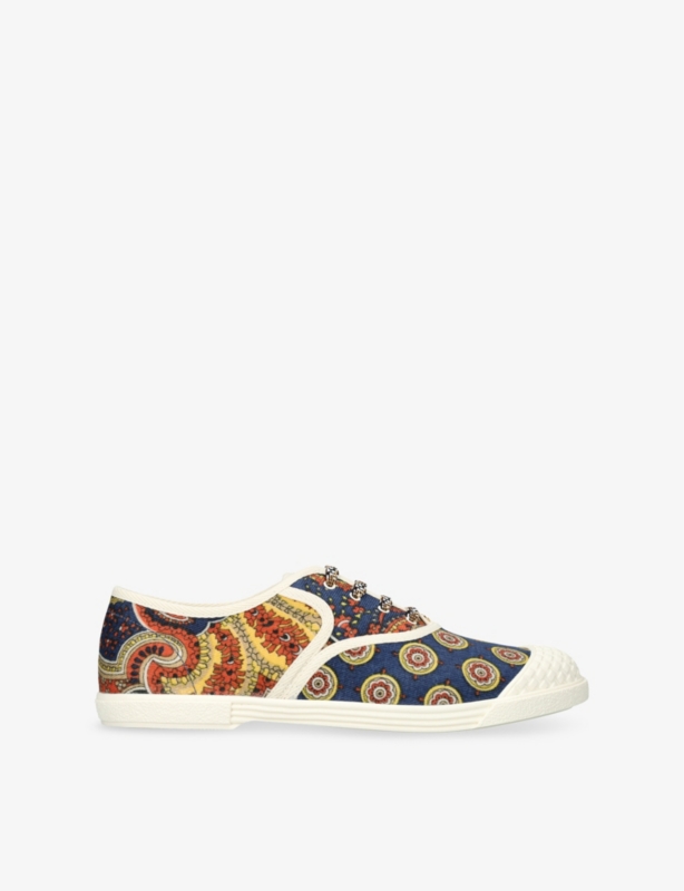 Printed Contrast-Trim Woven Low-Top Trainers