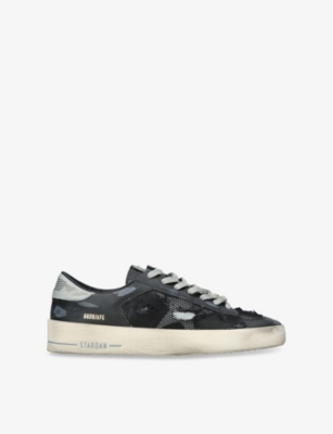 Mens Golden Goose Stardan Distressed Mesh and Leather Low-Top Trainers