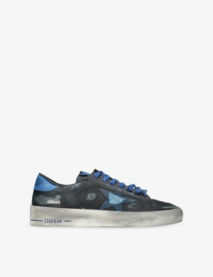 GOLDEN GOOSE: Stardan Distressed Leather and Mesh Low-Top Trainers