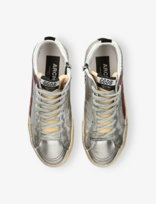 GOLDEN GOOSE: Slide 81521 Metallic-Leather High-Top Trainers