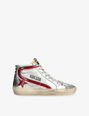 GOLDEN GOOSE: Slide 81521 Metallic-Leather High-Top Trainers