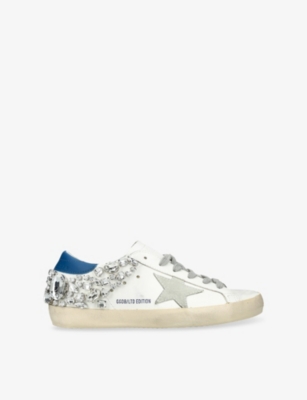 GOLDEN GOOSE: Super Star Crystal-Embellished Leather Low-Top Trainers