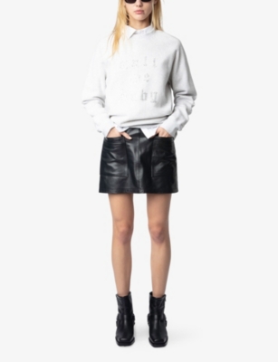 Zadig & Voltaire Womens Gris Chine Clai Upper Rhinestone-text Cotton-jersey Sweatshirt In Gris Chine Clai