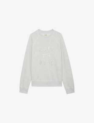 Zadig & Voltaire Womens Gris Chine Clai Upper Rhinestone-text Cotton-jersey Sweatshirt In Gris Chine Clai