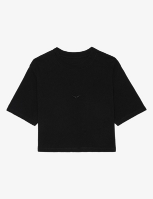 Zadig & Voltaire Womens Mila Brand-embroidered Cotton And Linen-blend T-shirt Black In Black