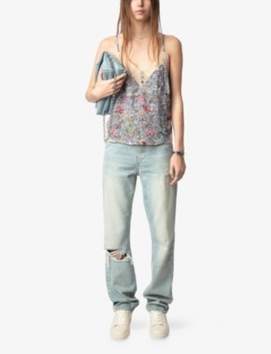 Zadig & Voltaire Womens Cyoko Graphic-print Woven Cami Top Mist In Mist