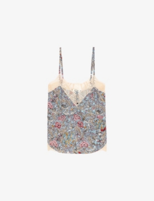 Zadig & Voltaire Womens Cyoko Graphic-print Woven Cami Top Mist In Mist
