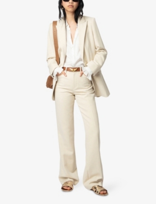 Viva Notch-Collar Single-Breasted Cotton Blazer