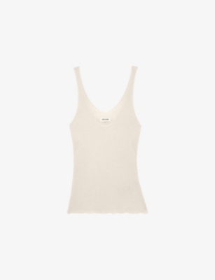 Shop Zadig & Voltaire Womens Ecru Nora V-neck Ribbed Cashmere Tank Top