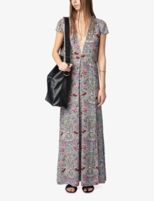 Zadig & Voltaire Womens Mist Ravish Graphic-print Woven Maxi Dress In Mist