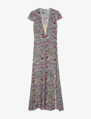 Zadig & Voltaire Womens Mist Ravish Graphic-print Woven Maxi Dress In Mist