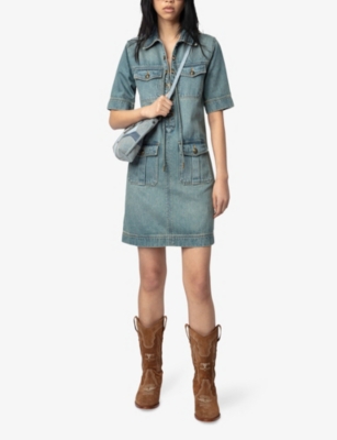 ZADIG&VOLTAIRE: Short-Sleeved Faded-Wash Denim Mini Dress