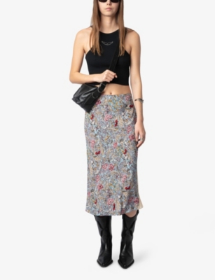 ZADIG&VOLTAIRE: Floral-Print Lace-Insert Woven Midi Skirt
