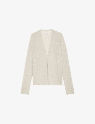 Zadig & Voltaire Womens Daffy Embellished Knitted Cashmere Cardigan Geology Xs In Geology