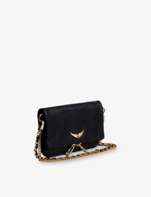 Zadig & Voltaire Womens Rock Nano Leather Clutch Bag Black Gold In Black Gold