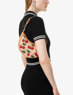 VALENTINO GARAVANI: VLogo Signature Cherry Jacquard Raffia Mini Hobo Bag