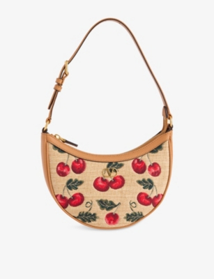 VALENTINO GARAVANI: VLogo Signature Cherry Jacquard Raffia Mini Hobo Bag