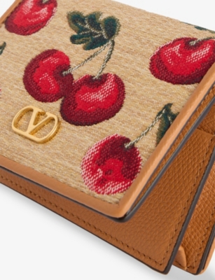 VALENTINO GARAVANI: VLogo Cherry Jacquard Raffia Wallet
