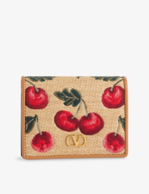 VALENTINO GARAVANI: VLogo Cherry Jacquard Raffia Wallet