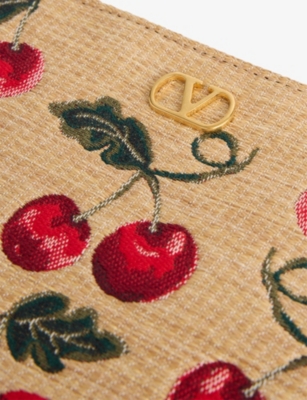 VALENTINO GARAVANI: VLogo Signature Cherry Jacquard Raffia Pouch