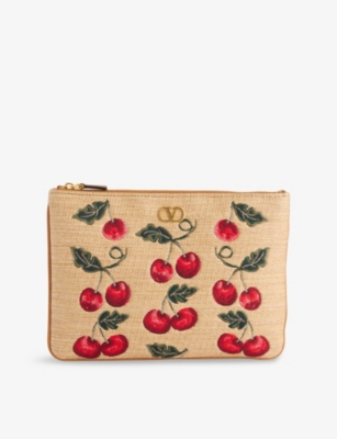 VALENTINO GARAVANI: VLogo Signature Cherry Jacquard Raffia Pouch