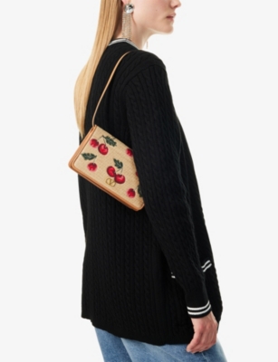 VALENTINO GARAVANI: VLogo Signature Cherry Jacquard Raffia Mini Shoulder Bag