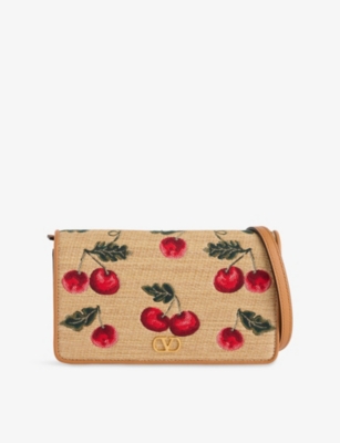 VALENTINO GARAVANI: VLogo Signature Cherry Jacquard Raffia Mini Shoulder Bag