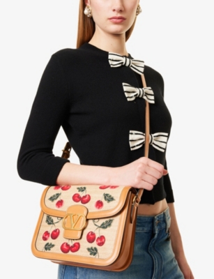 VALENTINO GARAVANI: 9to5 Cherry-Jacquard Synthetic Raffia Shoulder Bag