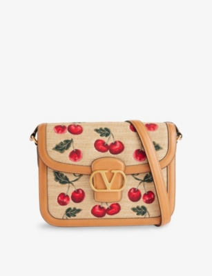 VALENTINO GARAVANI: 9to5 Cherry-Jacquard Synthetic Raffia Shoulder Bag