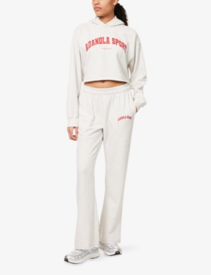 Adanola Womens Raw-hem Crop Cotton-blend Hoody Lght Gry Mel/clssc Red Xl