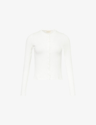 Ribbed Round-Neck Stretch-Woven Top