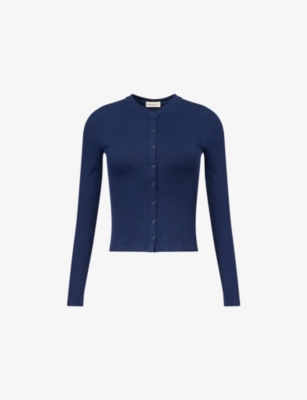 ADANOLA: Ribbed Round-Neck Stretch-Woven Top